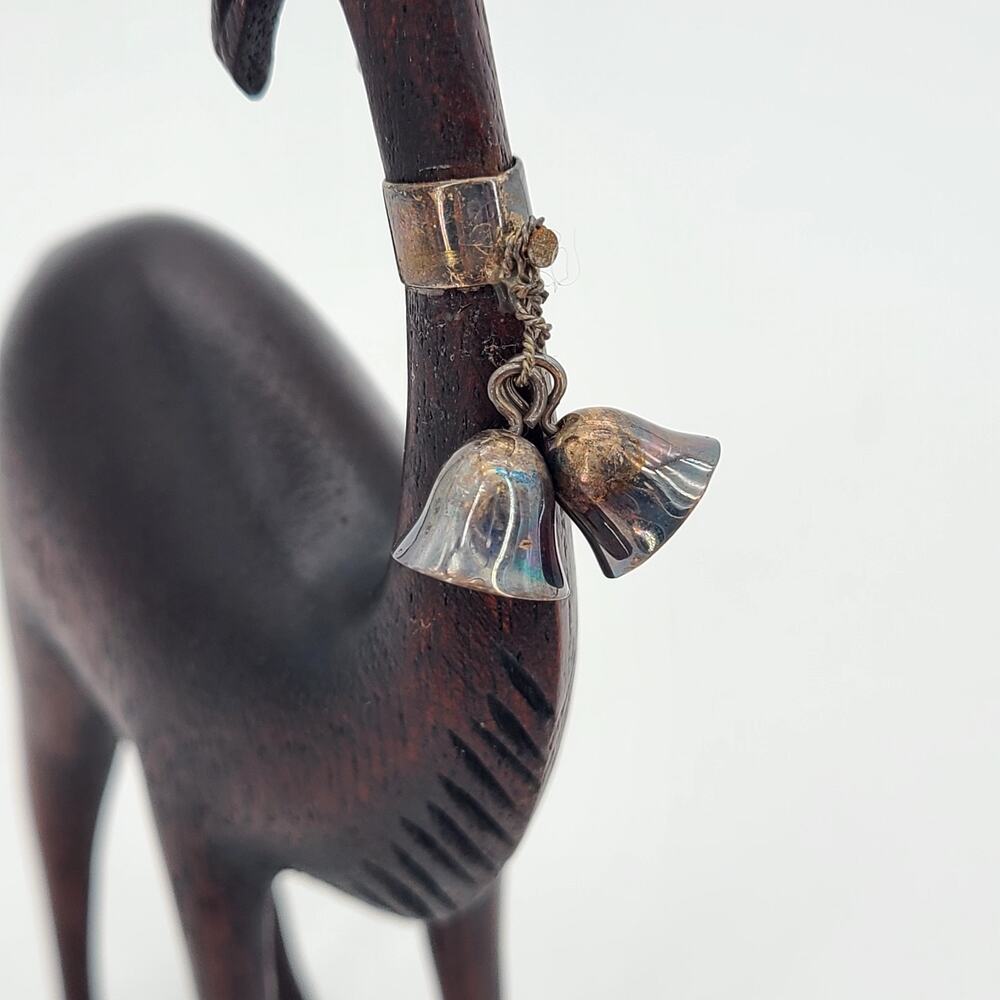 Vintage Wood Hand Carved Llama Alpaca Figurines with Sterling Silver Bells Peru - Picture 6 of 8